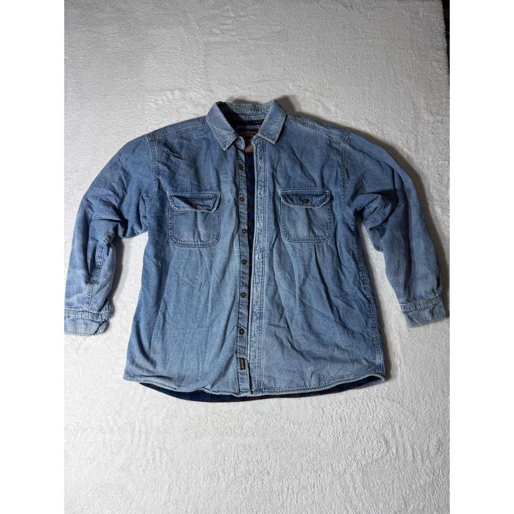 Levi Strauss Denim‎ Shirt Jacket Men XL Blue Good Fleece Lined Plaid Workwear - Picture 1 of 12